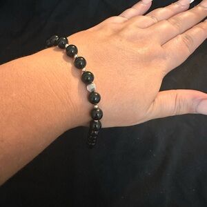 Black Beaded Bracelet with Silver Accent